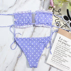 Bikini Women  Swimsuit Female Low Waist Swimwear Women Beach Mini Thong Bikini Set Bathing Suit Women Thong Swimsuits Strapless 2 Piece Bikini String Tie Ruffle Brazilian Bathing Suit Stevvex
