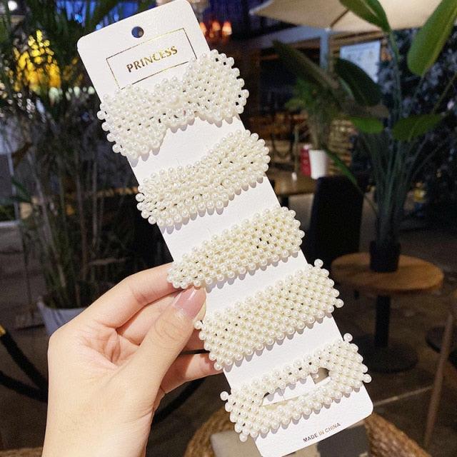 5/8PCS/Set Women Girls Elegant Imitation Pearls Geometric Hairpins Sweet Hair Ornament Clips Barrettes Gorgeous Fashion Hair Accessories For Women Stevvex