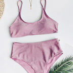 Glitter Sparkling Female Swimsuit High Waist Bikini Women's High Waist Bikinis Party Glitter Scoop Neck Crop Top Swimsuits Two Piece Bathing Suit Women Swimwear Two-pieces Bikini Set Summer Swim Suit Stevvex
