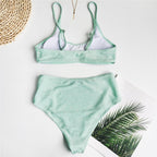 Glitter Sparkling Female Swimsuit High Waist Bikini Women's High Waist Bikinis Party Glitter Scoop Neck Crop Top Swimsuits Two Piece Bathing Suit Women Swimwear Two-pieces Bikini Set Summer Swim Suit Stevvex