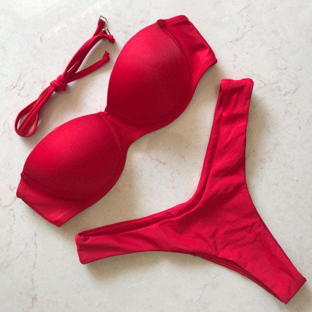 Bikini Push Up Swimsuit Female Swimwear Women's Bathing Suits Push Up Underwire Bikini Set Padded Two Piece Swimsuits Women Two-pieces Durable Bikini Set With Bra Cup Modern Bathing Suit Stevvex