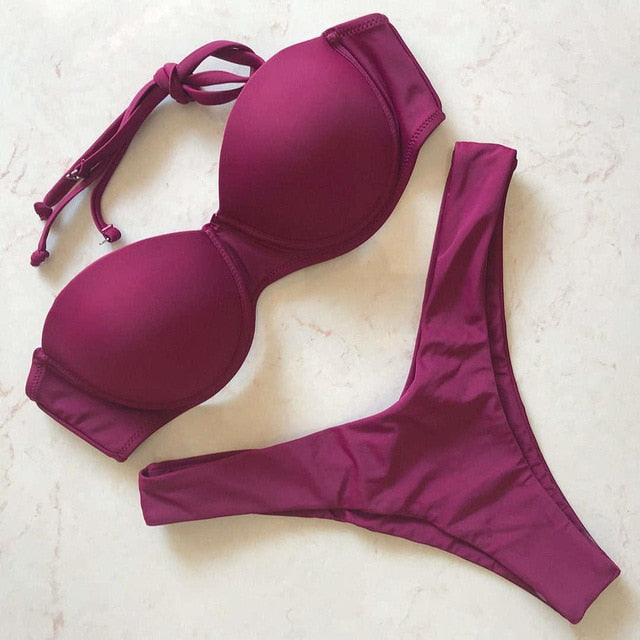 Bikini Push Up Swimsuit Female Swimwear Women's Bathing Suits Push Up Underwire Bikini Set Padded Two Piece Swimsuits Women Two-pieces Durable Bikini Set With Bra Cup Modern Bathing Suit Stevvex