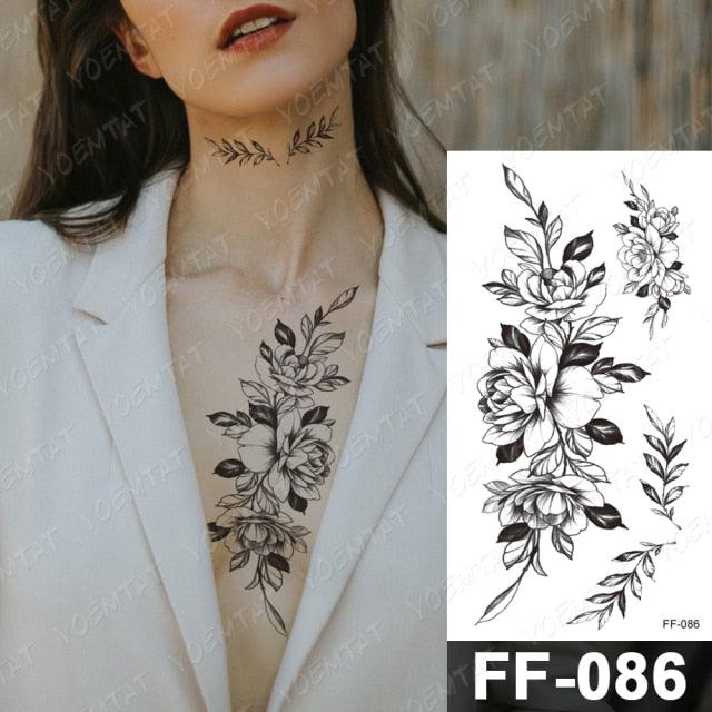 Waterproof Temporary Black Tattoo Sticker Peony Flower Snake Sketch Luxury Big Tattoo For Womens Stevvex