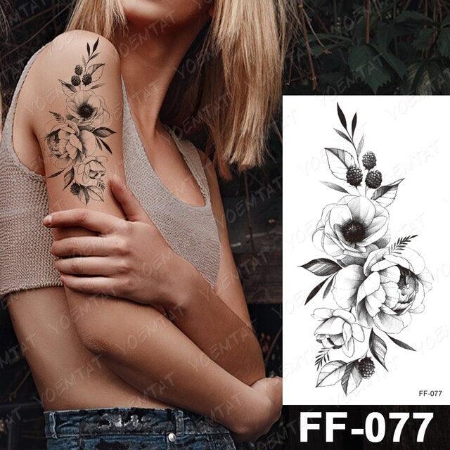 Waterproof Temporary Black Tattoo Sticker Peony Flower Snake Sketch Luxury Big Tattoo For Womens Stevvex