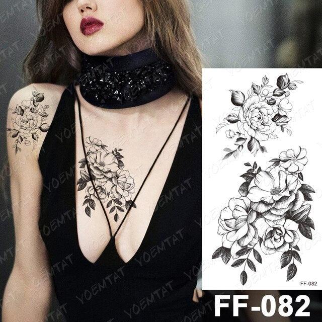 Waterproof Temporary Black Tattoo Sticker Peony Flower Snake Sketch Luxury Big Tattoo For Womens Stevvex