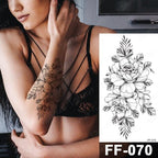Waterproof Temporary Black Tattoo Sticker Peony Flower Snake Sketch Luxury Big Tattoo For Womens Stevvex