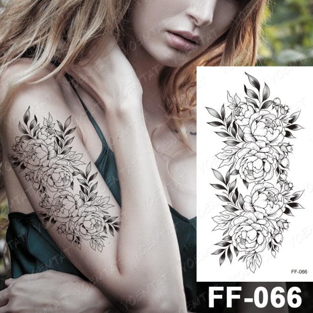 Waterproof Temporary Black Tattoo Sticker Peony Flower Snake Sketch Luxury Big Tattoo For Womens Stevvex