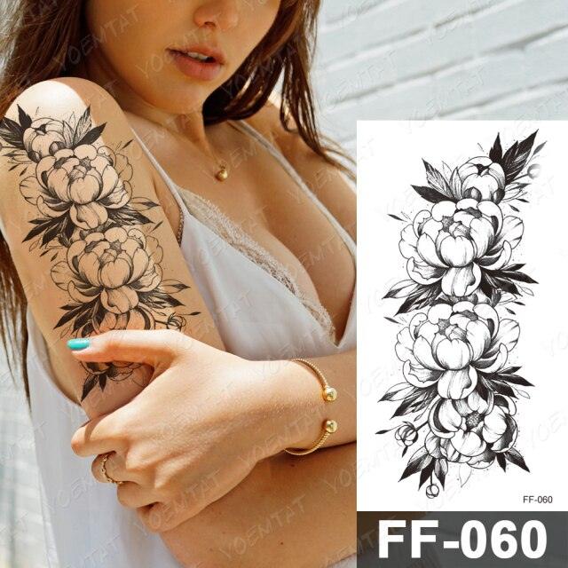 Waterproof Temporary Black Tattoo Sticker Peony Flower Snake Sketch Luxury Big Tattoo For Womens Stevvex