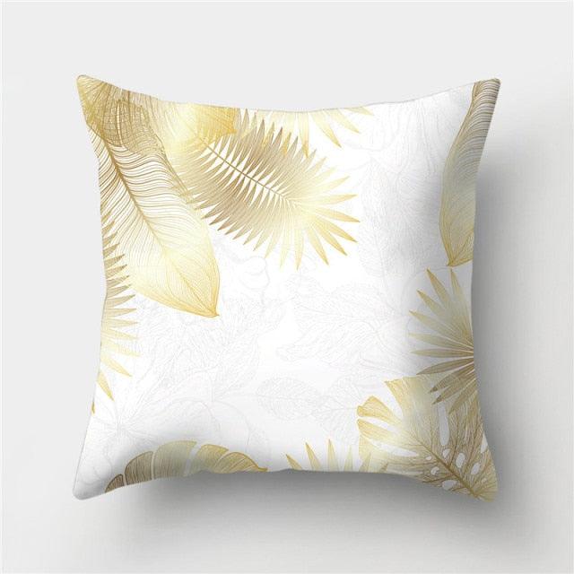 Tropical Leaf Flower Green Yellow Pillowcase Decorative Throw Pillow Case Cushion Cover Gold Stamping Leaves Polyester Cushion Cover Throw Pillow Decorative Cushions Home Decor Pillow Covers Stevvex