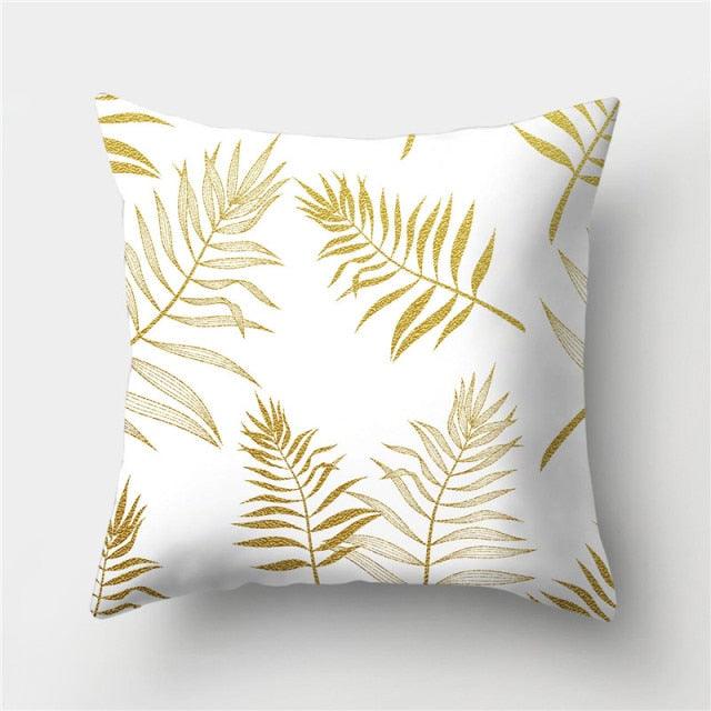 Tropical Leaf Flower Green Yellow Pillowcase Decorative Throw Pillow Case Cushion Cover Gold Stamping Leaves Polyester Cushion Cover Throw Pillow Decorative Cushions Home Decor Pillow Covers Stevvex