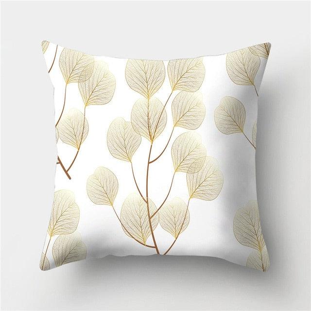 Tropical Leaf Flower Green Yellow Pillowcase Decorative Throw Pillow Case Cushion Cover Gold Stamping Leaves Polyester Cushion Cover Throw Pillow Decorative Cushions Home Decor Pillow Covers Stevvex
