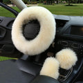 3PCS Fur Steering Wheel Cover Set Real Sheepskin Auto Plush Warm Fluffy Fuzzy Women Winter Fashion Wool Fur Soft Furry Steering Wheel Covers Blue Fluffy Handbrake Cover Gear Shift Cover Fuzz Warm Non-slip Car Decoration Car Accessories for Women Girl Stevvex