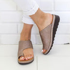 Women Leather Shoes Comfy Platform Flat Sole Casual Soft Big Toe Foot Sandal Flat Sole Casual Soft Toe Ring Unique Sandal Modern Summer Beach Shoes Stevvex