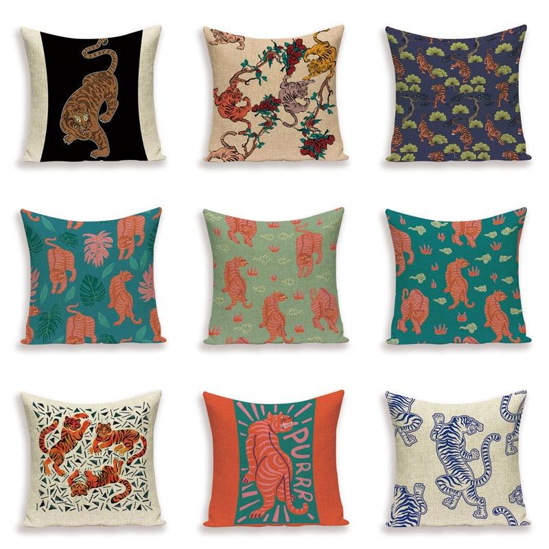 Tiger Cushion Case Autumn Jungle Home Decor Pillows Cases Leopard Printed Animal Throw Pillow Covers Decorative Pillowcase Soft Cushion Covers For Bedroom Sofa Bed Linen Pillow Covers 45X45CM Stevvex