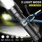 Rechargeable LED Flashlight High Lumen USB Ultra Bright Adjustable Powerful Zoomable Flashlight Water Resistant For  Daily Household and Outdoor Camping Hiking Riding Running Stevvex