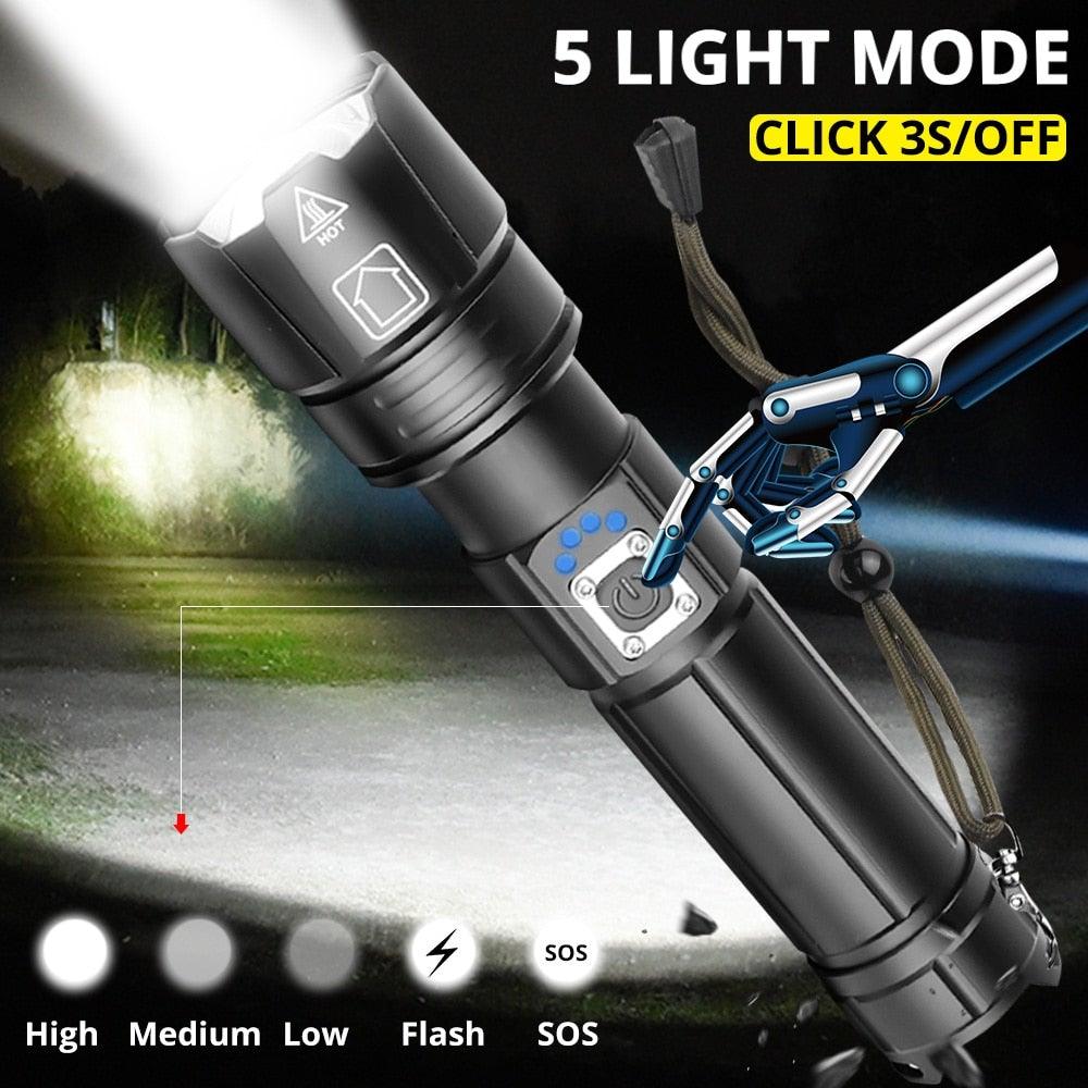 Rechargeable LED Flashlight High Lumen USB Ultra Bright Adjustable Powerful Zoomable Flashlight Water Resistant For  Daily Household and Outdoor Camping Hiking Riding Running Stevvex