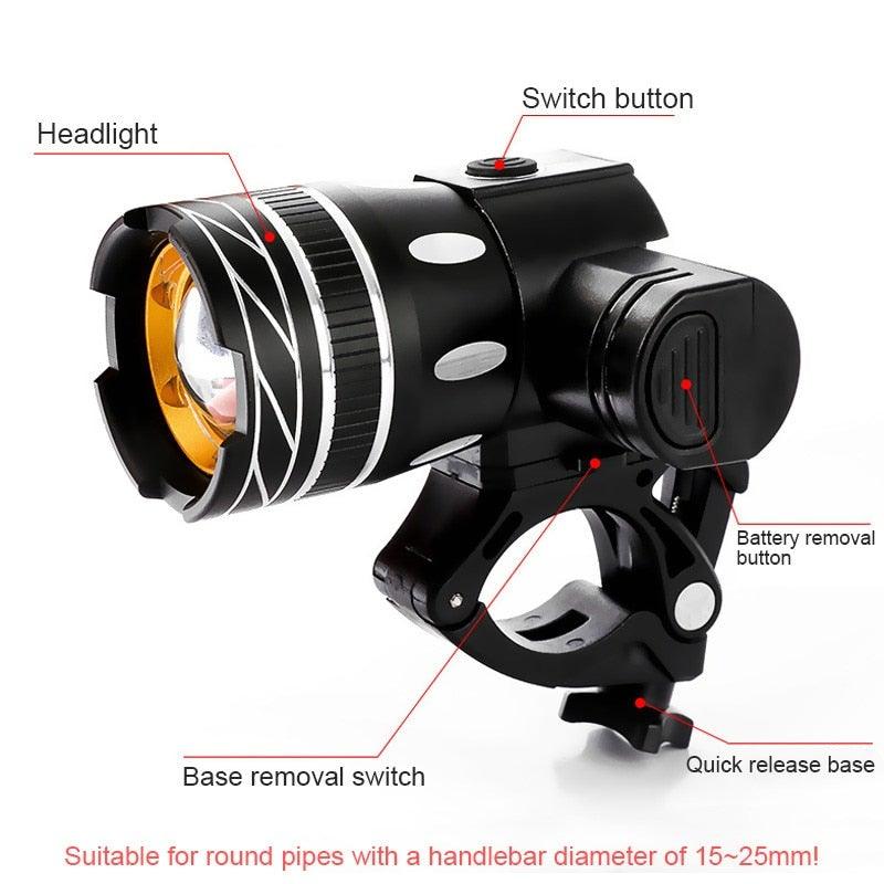 LED Headlight For Bike Electric Scooter USB Rechargeable LED Light Front Lamp High Lumens Brightness Bicycle Light Front With Strong Battery Portable Waterproof Flashlight For Night Cycling Stevvex