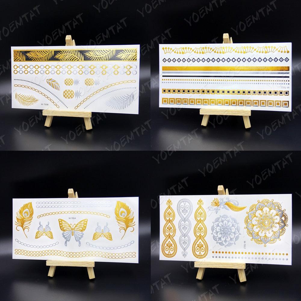 New Waterproof Temporary Tattoo Sticker Golden Silver Flower Jewelry Flash Fashion Different Design Tattoos For Womens Stevvex