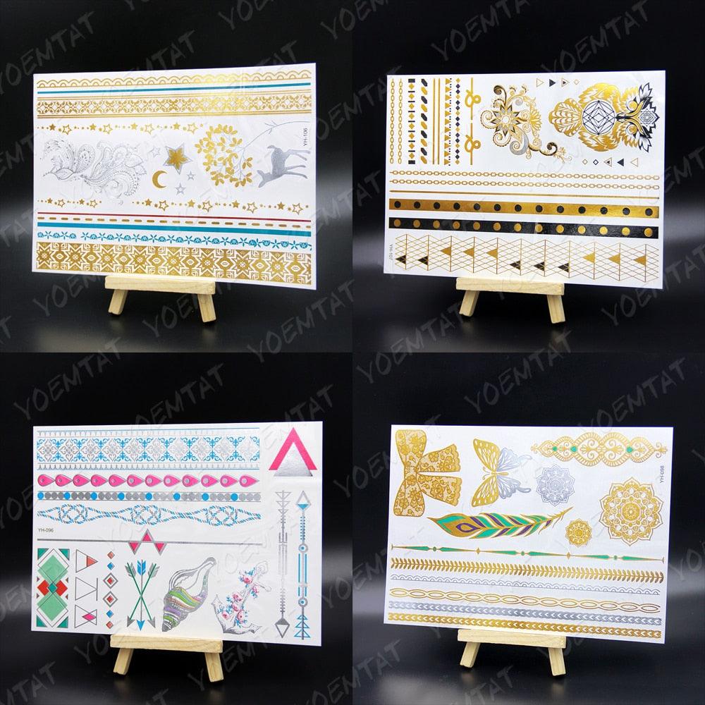 New Waterproof Temporary Tattoo Sticker Golden Silver Flower Jewelry Flash Fashion Different Design Tattoos For Womens Stevvex