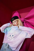 Cat Gradient Tie Dye Women Casual Knit Pullover Sweaters,Spring