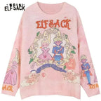 Harajuku Cartoon Jacquard Casual Pullover Knit Sweaters Women,Spring