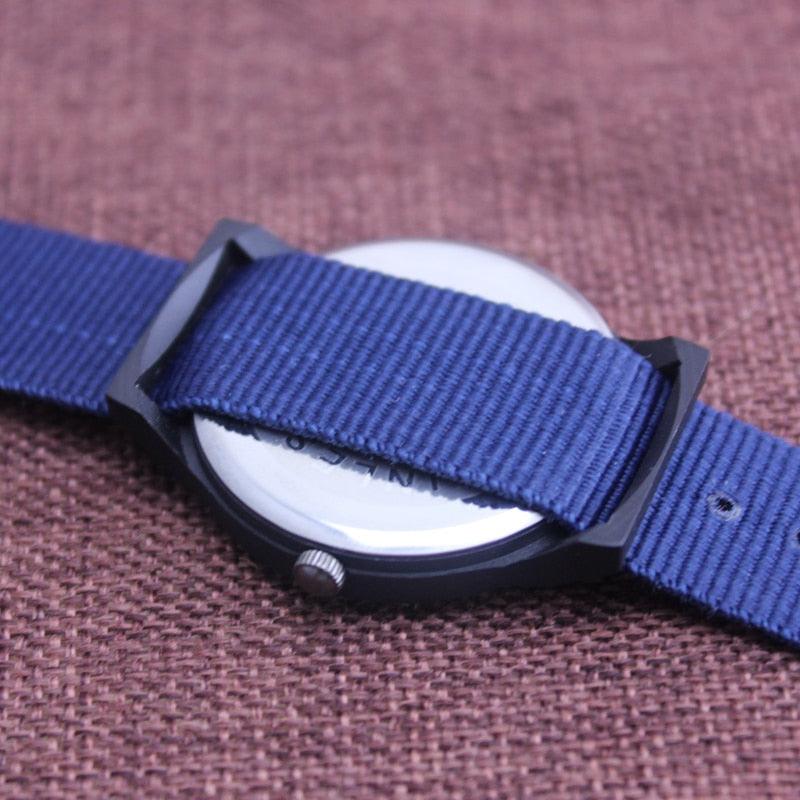 Unisex Fashion Nylon Fabric Kids Children Watch Sport Thin Students Canvas Quartz Dress Wristwatch Military Time Watch  Field Outdoor Sport Mens Wristwatch With Slip-Thru Nylon Band Stevvex