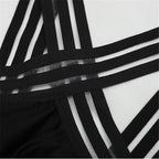 Luxury Women Black Swimsuits Women High Neck One Piece Swimsuits For Women Mesh Bathing Suits Open Back Swimwear One Piece Swimwear For Lady High Neck Bandage Cross Back Swimming Suit Female Holiday Beachwear Stevvex