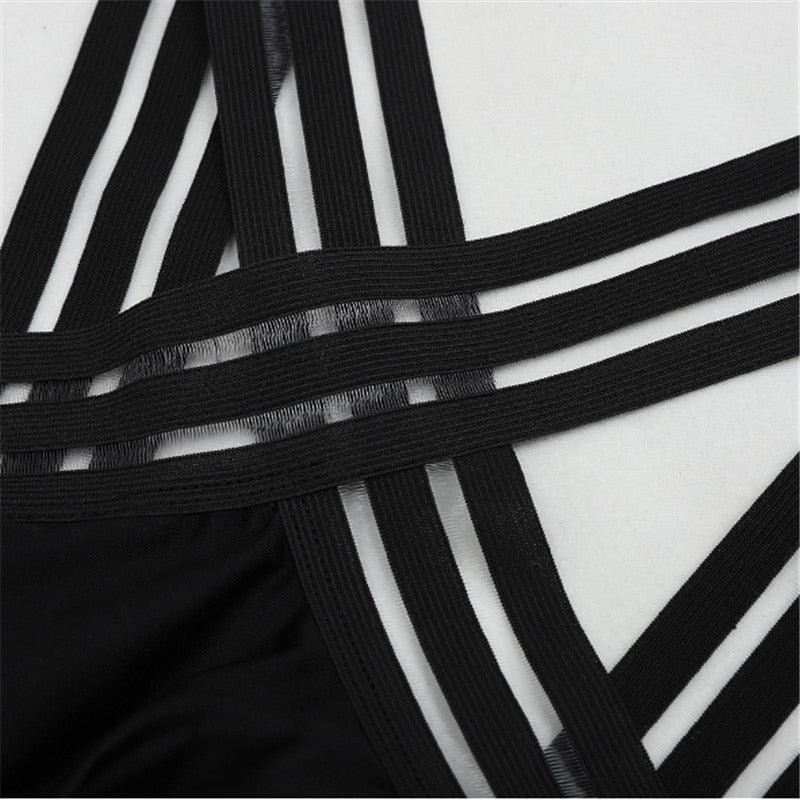 Luxury Women Black Swimsuits Women High Neck One Piece Swimsuits For Women Mesh Bathing Suits Open Back Swimwear One Piece Swimwear For Lady High Neck Bandage Cross Back Swimming Suit Female Holiday Beachwear Stevvex