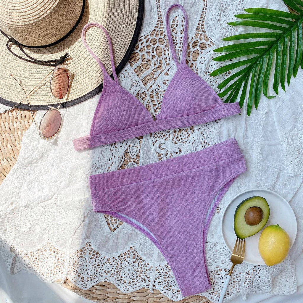 Bikini Swimwear Swimsuit Women Solid Bathing Suit Bikini Set With Pad Female High Waist Beachwear Women Bikini Swimsuits 2 Piece Deep V Neck Swimwear Adjustable Strap Back Bathing Suits Stevvex