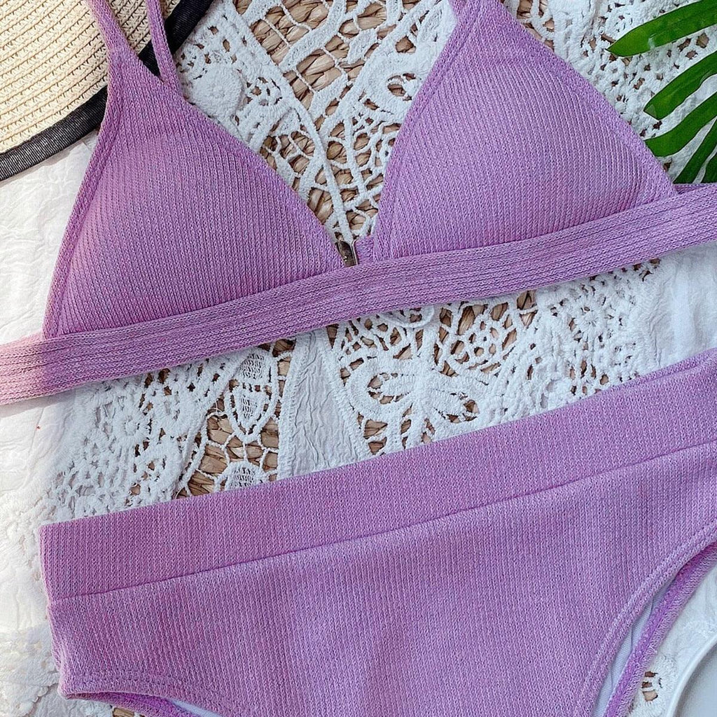 Bikini Swimwear Swimsuit Women Solid Bathing Suit Bikini Set With Pad Female High Waist Beachwear Women Bikini Swimsuits 2 Piece Deep V Neck Swimwear Adjustable Strap Back Bathing Suits Stevvex