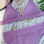 Bikini Swimwear Swimsuit Women Solid Bathing Suit Bikini Set With Pad Female High Waist Beachwear Women Bikini Swimsuits 2 Piece Deep V Neck Swimwear Adjustable Strap Back Bathing Suits Stevvex