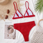 Bikini Swimwear Swimsuit Women Solid Bathing Suit Bikini Set With Pad Female High Waist Beachwear Women Bikini Swimsuits 2 Piece Deep V Neck Swimwear Adjustable Strap Back Bathing Suits Stevvex