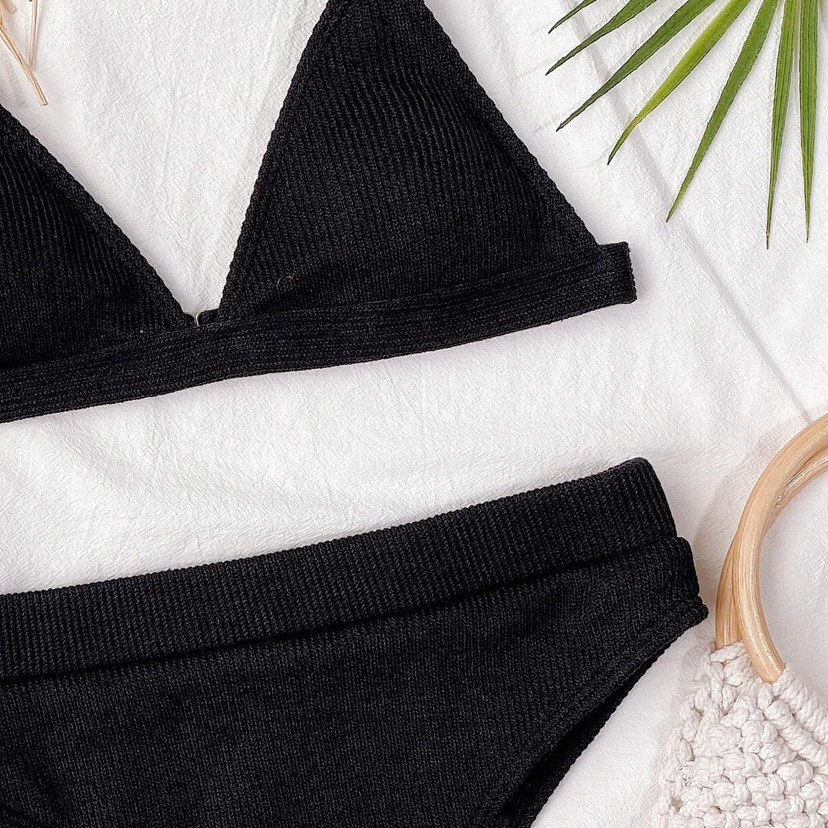 Bikini Swimwear Swimsuit Women Solid Bathing Suit Bikini Set With Pad Female High Waist Beachwear Women Bikini Swimsuits 2 Piece Deep V Neck Swimwear Adjustable Strap Back Bathing Suits Stevvex