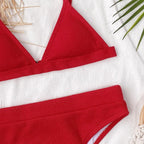 Bikini Swimwear Swimsuit Women Solid Bathing Suit Bikini Set With Pad Female High Waist Beachwear Women Bikini Swimsuits 2 Piece Deep V Neck Swimwear Adjustable Strap Back Bathing Suits Stevvex