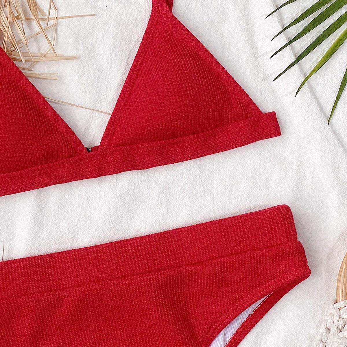 Bikini Swimwear Swimsuit Women Solid Bathing Suit Bikini Set With Pad Female High Waist Beachwear Women Bikini Swimsuits 2 Piece Deep V Neck Swimwear Adjustable Strap Back Bathing Suits Stevvex