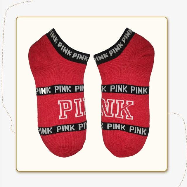 New Fashion Motion Socks Pink Socks New Unisex Cotton Mix Random Harajuku Creative Happy Casual Sports Short Ankle Pink Letters Socks Cotton Socks For Men And Women Stevvex
