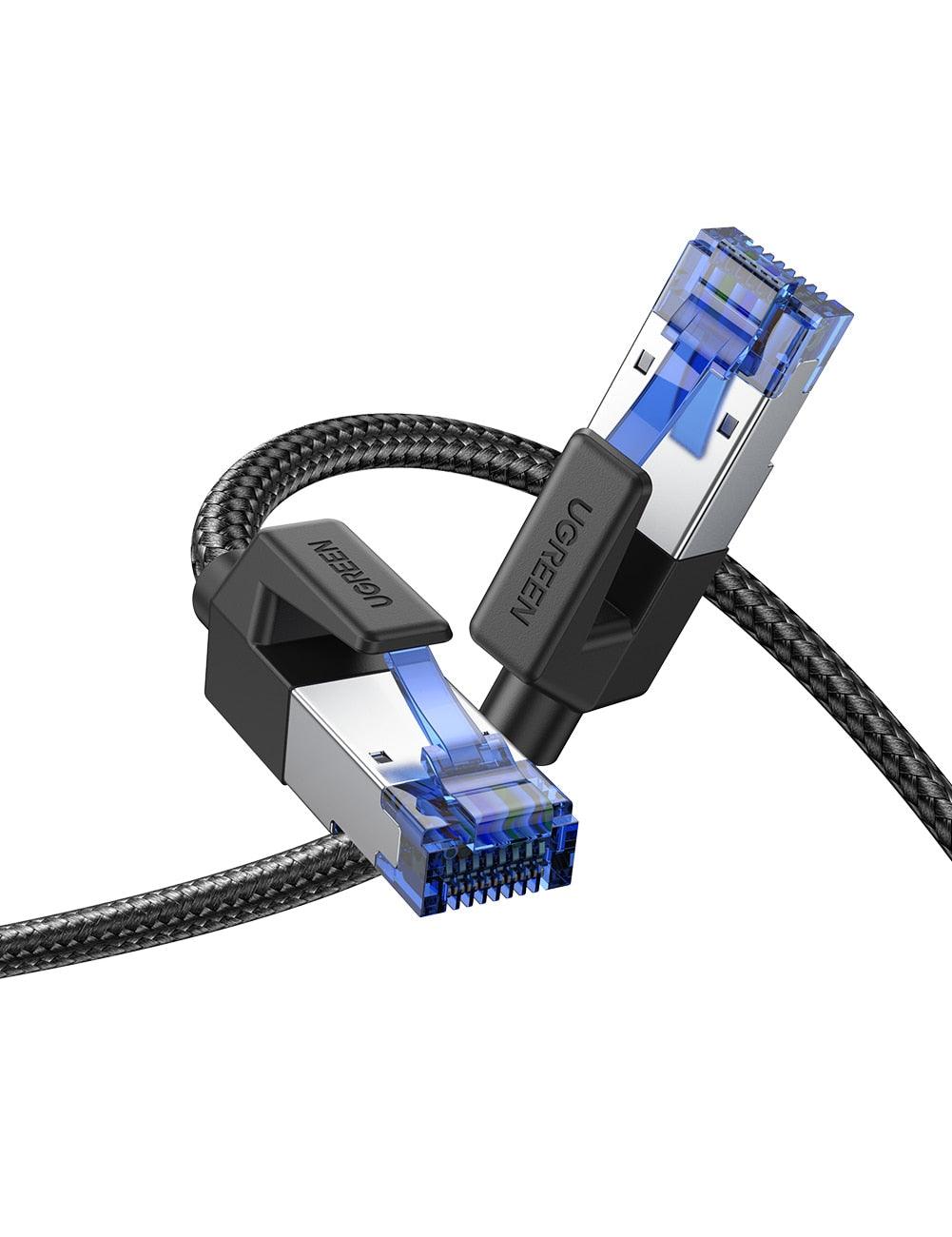 Elegant Black Ethernet Cable CAT8 40Gbps 2000MHz CAT 8 Networking Nylon Braided Internet LAN Network Cable With Gold Silver Plated RJ45 Connector Cord For Router TV Stevvex