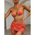 High Waist Mesh Skirt Swimsuit Triangle Micro Bikini Set 3-Piece High Cut Swimwear Women's Bikini Swimsuits With Wrap Skirt, 3 Pieces Strings High Cut Bikini Set Bathing Suits Women Vintage Print Bathing Suit Stevvex