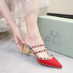Woman Summer High Heels Valentine Pointed Toe Shoes For Women Luxury Heels For Women Sandals Strappy Heels Closed Toe Pointy Heels With Adjustable Strap Stevvex
