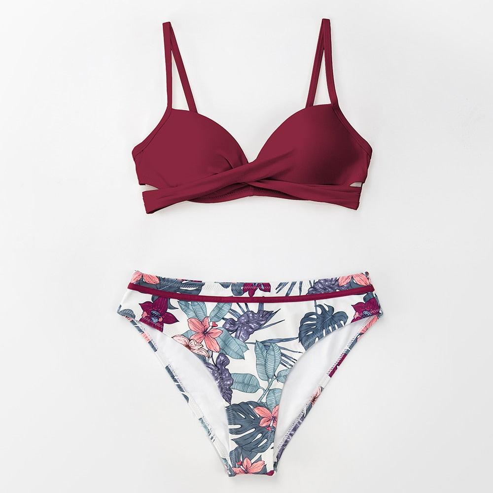 Push Up Floral Bikini Sets Women Two Pieces Swimsuits Women's Bathing Suits Push Up Halter Bandage Bikini Floral Printing Swim Bottoms Two Piece Swimsuits New Girl Beach Bathing Suits Swimwear Stevvex