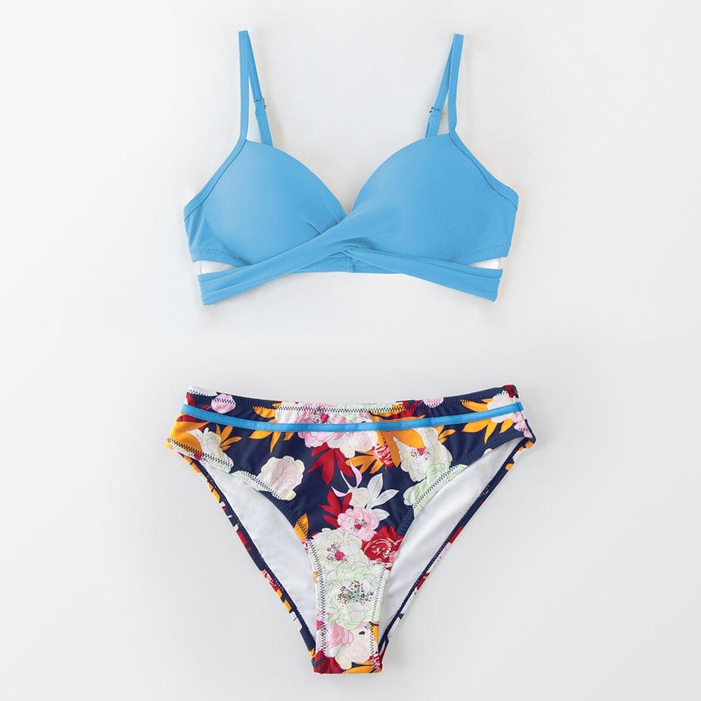 Push Up Floral Bikini Sets Women Two Pieces Swimsuits Women's Bathing Suits Push Up Halter Bandage Bikini Floral Printing Swim Bottoms Two Piece Swimsuits New Girl Beach Bathing Suits Swimwear Stevvex