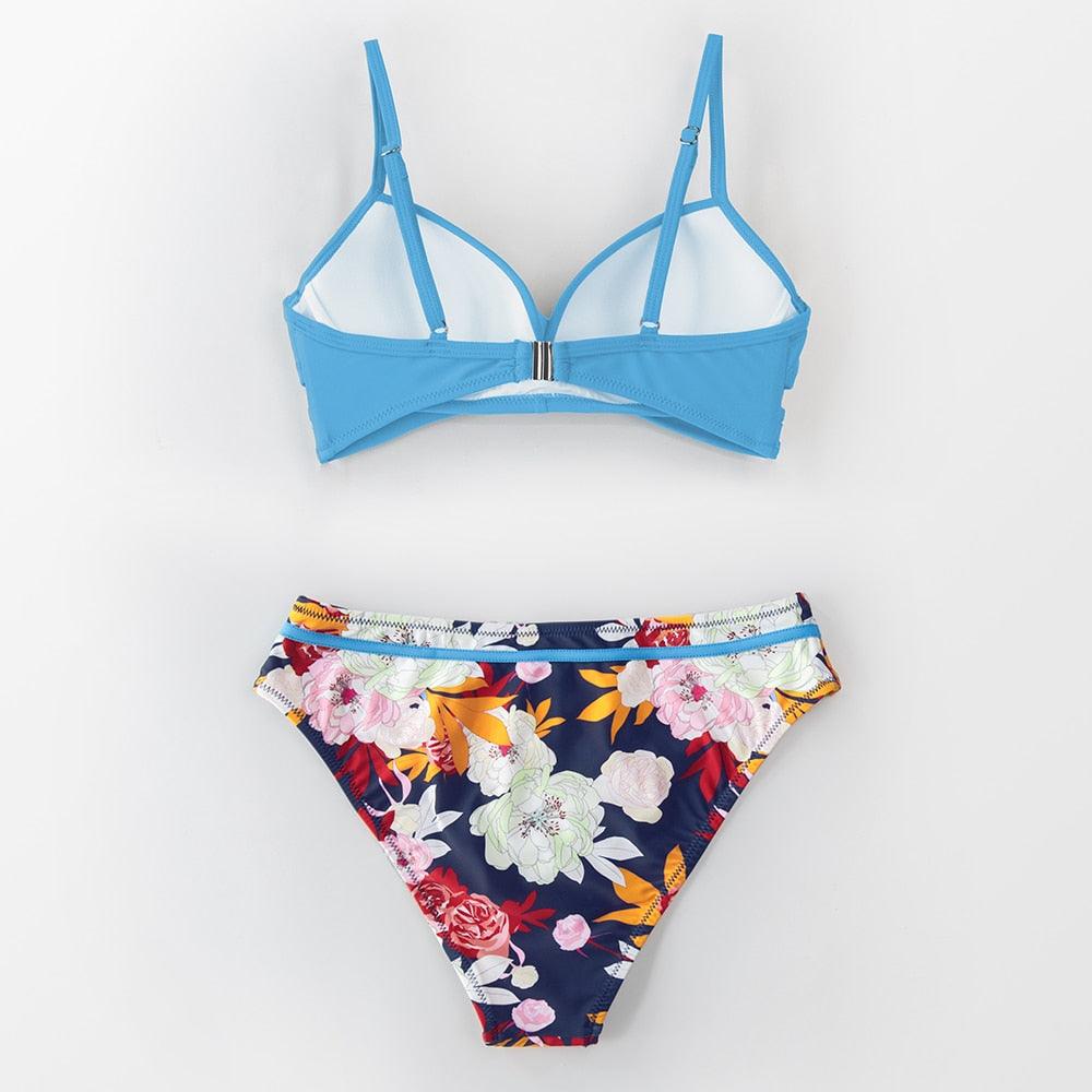 Push Up Floral Bikini Sets Women Two Pieces Swimsuits Women's Bathing Suits Push Up Halter Bandage Bikini Floral Printing Swim Bottoms Two Piece Swimsuits New Girl Beach Bathing Suits Swimwear Stevvex