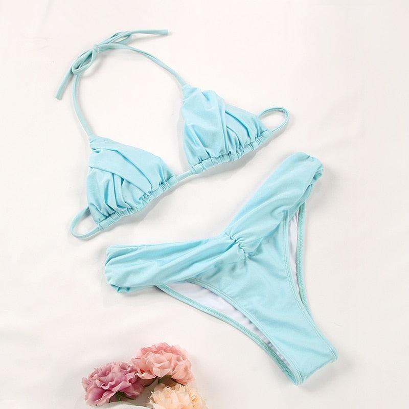 Handwork Bikinis Small Ruffle Swimsuit Vintage Print Swimwear Women Bathing Suit Leopard Patchwork Bikini Set String Stevvex