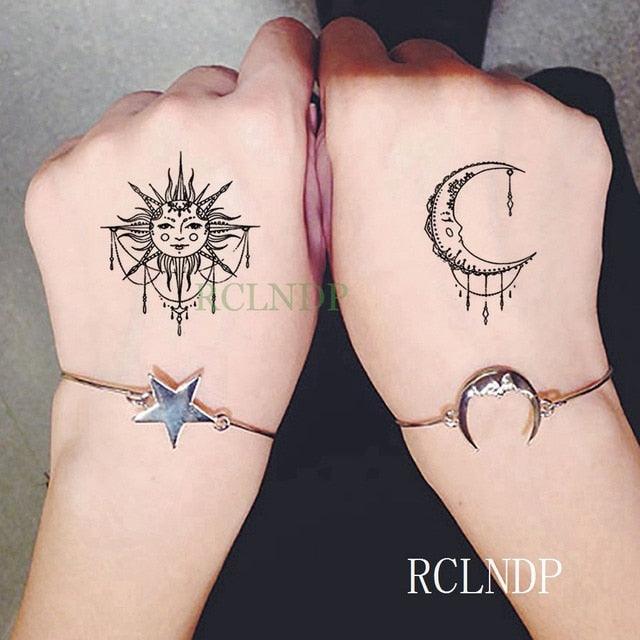 Elegant Black Waterproof Temporary Tattoo Stickers Moon Hill Modern Body Art Stickers Hand Foot High Quality For Womens Stevvex