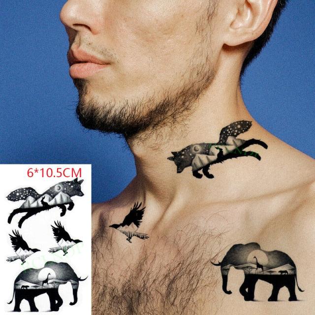 Elegant Black Waterproof Temporary Tattoo Stickers Moon Hill Modern Body Art Stickers Hand Foot High Quality For Womens Stevvex