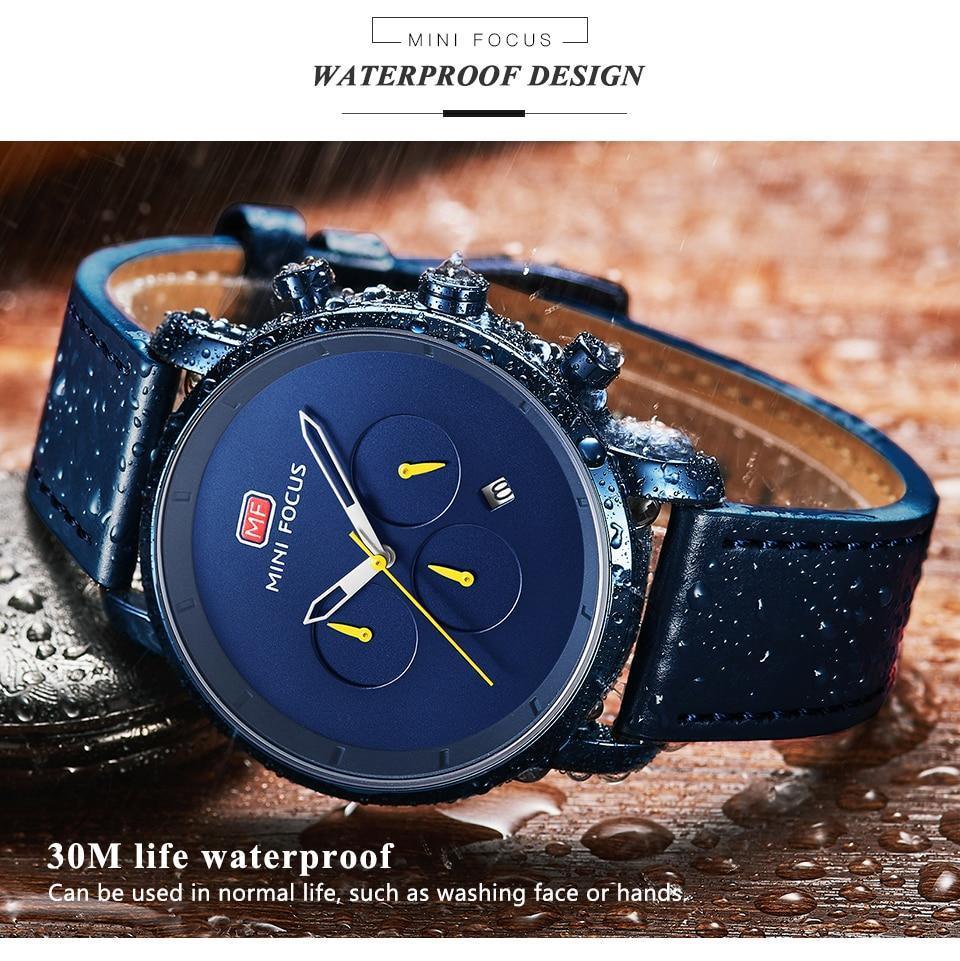 Fashion Multifunctional Mens Watches Sport Quartz Round Analog Watches Modern Leather Strap Design Stevvex