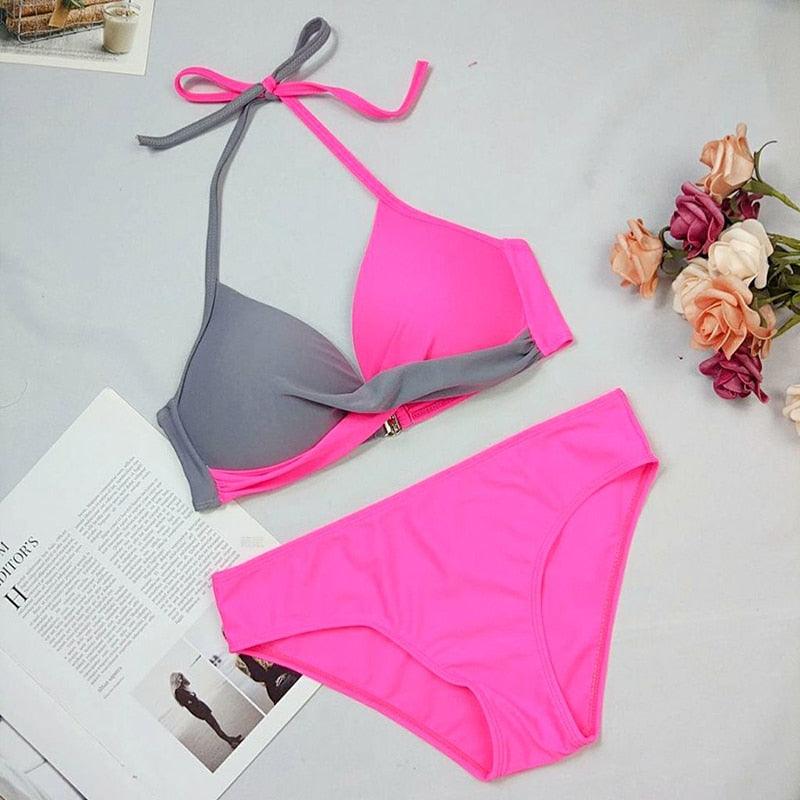 Bikini Push Up Swimwear Women Swimsuit Women's Bathing Suits Push Up Halter Bikini Swim Bottoms Two Piece Swimsuits Lace Up Halter String Triangle Bikini Sets Stevvex