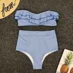 Retro Blue White Striped High Waist Bikini Lady Swimwear Women Swimsuit Female Ruffle Swim Bathing Suit  Piece Vintage High Waist Bikini Set Ruffled Swimsuits For Women Bathing Suits Stevvex