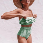 Retro Blue White Striped High Waist Bikini Lady Swimwear Women Swimsuit Female Ruffle Swim Bathing Suit  Piece Vintage High Waist Bikini Set Ruffled Swimsuits For Women Bathing Suits Stevvex