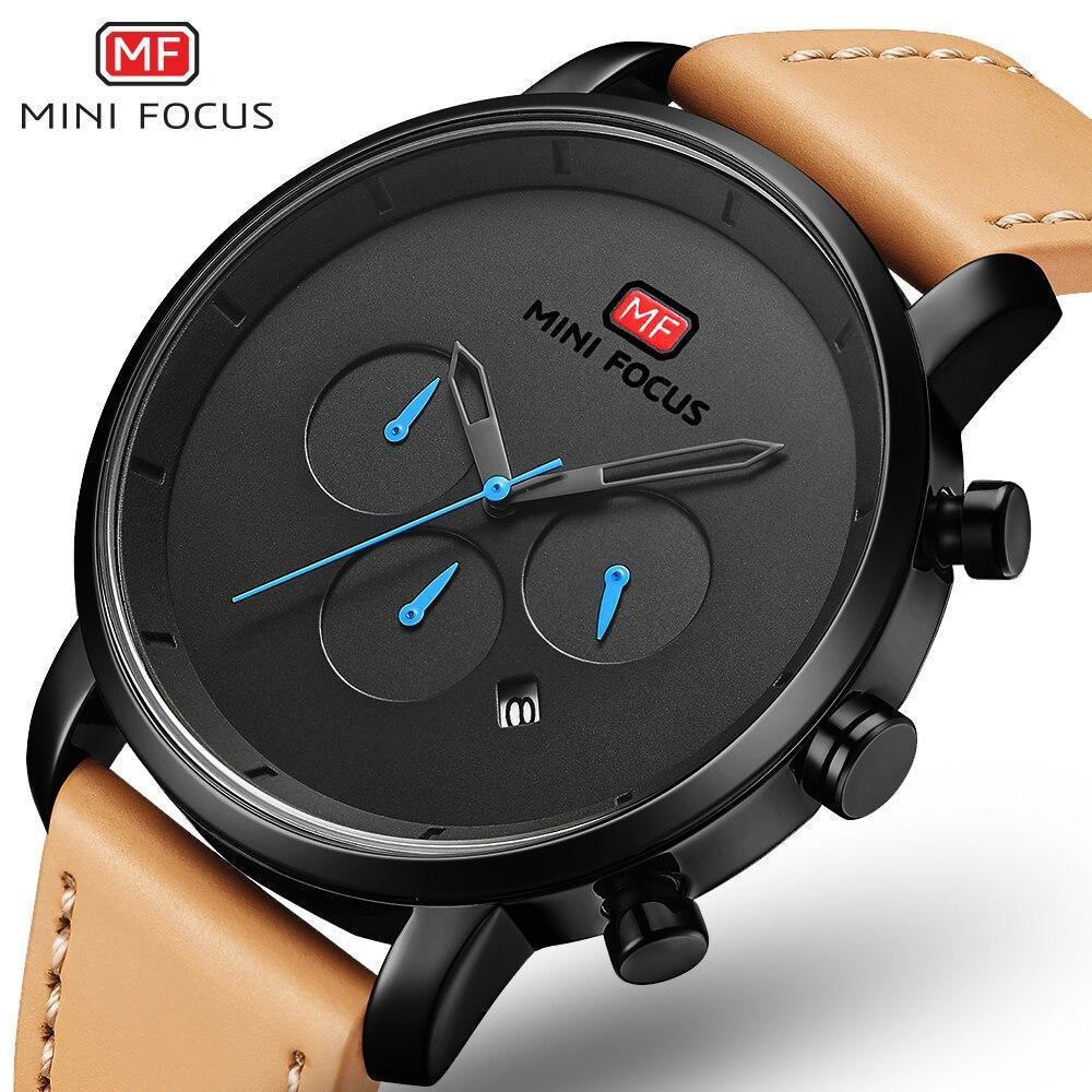 Fashion Multifunctional Mens Watches Sport Quartz Round Analog Watches Modern Leather Strap Design Stevvex